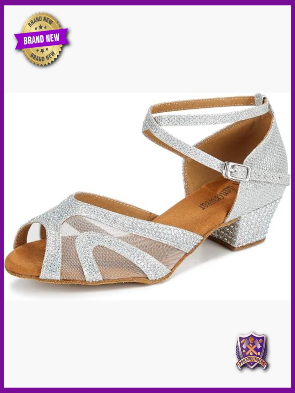 Rhinestone Ballroom Dance Shoes with Suede Sole - Latin Salsa Bachata